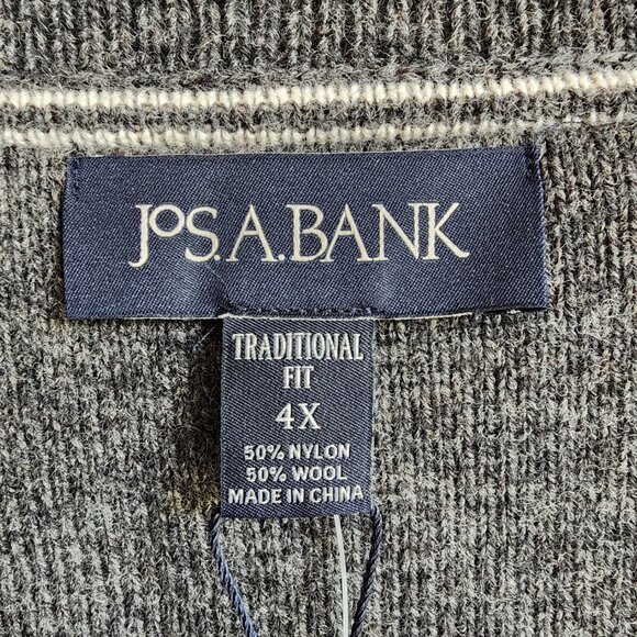 4XL Sweater Gray White Jos A Bank V Neck Nordic New Winter Wool Blend 4XB Jumper - Picture 4 of 17